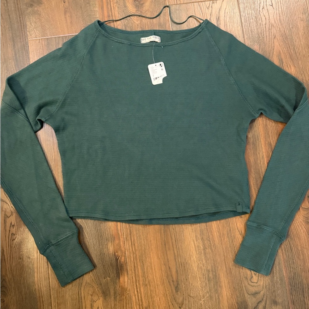 NWT- Free People We The Free Teal Dark Green Long Sleeve Top